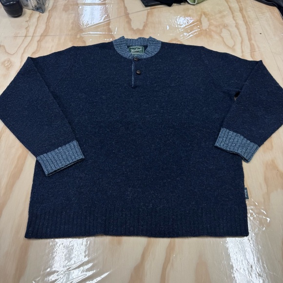 Woolrich Other - NWOT Woolrich Men's 100% Wool 1/4 Button Dark Blue Crew Neck Mohair Sweater Lg